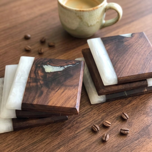 Uniquely Handcrafted Mango Wood Coasters Set Eco Friendly Resin Crafts Design Mats Drink Pads <b>Kitchen</b> <b>Table</b> Wedding Set - Product Image 1