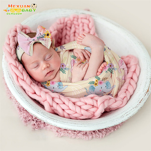 <strong>Baby</strong> Blankets Printed Newborn Infant <strong>Baby</strong> Boys <strong>Girls</strong> Sleeping Swaddle <strong>Muslin</strong> Wrap with Headband 2PCS Newborn Photography Props - Product Image 5