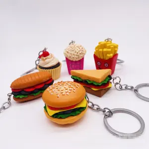 Custom 3d Pvc plastic keychain accessories Cute kids party favors simulation food Hamburger kawaii key chains girls bag charms