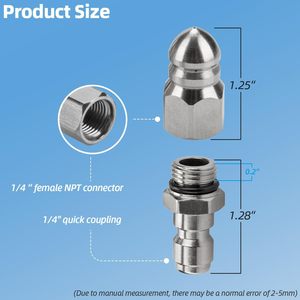 หัวฉีดล้างท่อสแตนเลส YUJIA ขนาด 1/4 นิ้ว NPT แบบเชื่อมต่อเร็ว 5000 PSI สำหรับเครื่องฉีดน้ำแรงดันสูง พร้อมการรับประกัน 1 ปี สินค้าใหม่ - Product Image 2