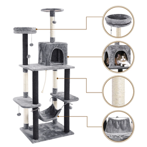 Cat Tree Cat Tower เสาลับแมวหลายระดับพร้อมคอน<span class=keywords><strong>โด</strong></span> บันได ตะกร้า เปลญวน และตุ๊กตาสําหรับลูกแมว - Product Image 3