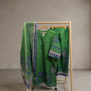 Traje de Verano de 3 Piezas, Talla Grande, Algodón Transpirable, Elegante, Estampado Floral/Abstracto Digital, SL00252, Diseño Pakistaní Cosido - Product Image 3