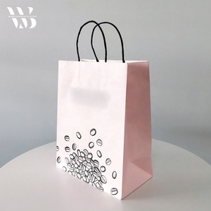 Wholesale High Quality Food Grade Eco Friendly Light <strong>Pink</strong> Coffee <strong>Bean</strong> Print Paper Gift <strong>Bags</strong> With Black Twisted Handles - Product Image 6
