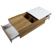 Table basse contemporaine bicolore en métal et bois avec surface extensible et design pliable