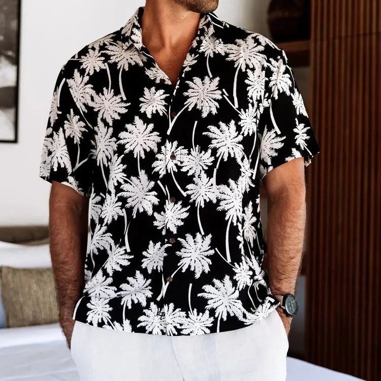 Düşük fiyat ucuz Rayon yaz Hawaiian gömlek erkekler baskılar ile toptan