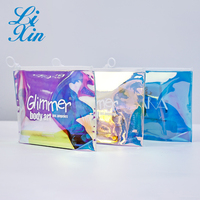 Sac à fermeture éclair en plastique PVC holographique rose personnalisé avec logo noir pour bijoux - Acheter un sac à fermeture éclair en plastique PVC holographique, bijoux