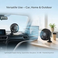 Ventilateur de voiture USB 5V mini 3 vitesses en ABS 5W avec 3 accessoires de fixation : ventouse, clip de ventilation, pince d'appui-tête pour camping-car, camion, fourgonnette