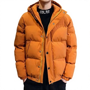 Hooded Puffer Jacket Solid Color Windproof Waterproof Breathable Winter Casual Zipper Closure Thick Polyester Filling Front - Product Image 6