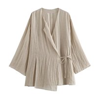 HANO mujeres 2024 verano nueva moda Chic estilo chino cuello en V abrigo Vintage manga larga Mujer prendas de vestir exteriores Chic