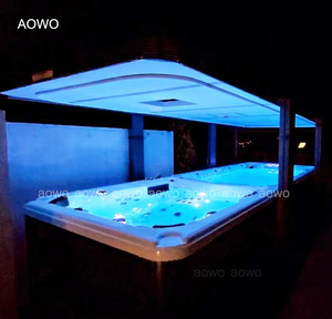 Piscina Deportiva de 5.85m con Jacuzzi, Bañera de Hidromasaje para Jardín Exterior, Bañera de Hidromasaje con Tapa Inteligente Elevable - Product Image 2