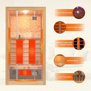 Smartmak Infrarood Huissauna voor 2 personen, Canadese Hemlockhouten sauna met sterrenhemelverlichting, speakers en zuurstofbar - Product Image 5