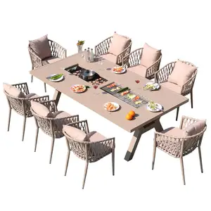 Conjunto de mesa quadrada de alumínio, multifuncional para área externa, churrasco e pátio, para jantar ao ar livre