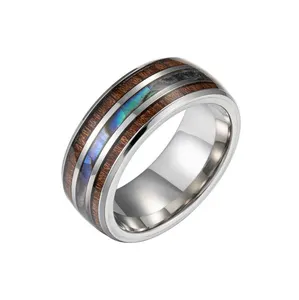 Hete Verkoop Creatieve Ringen Western Dubbele Houten Schaal Titanium Stalen Ringen Voor Trendy Mannen Sieraden 2024 Groothandel