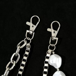 Cadena de cintura de perlas estilo hip hop europeo-americano, cadena metálica de doble capa para bolsillo de jeans, cadena corporal de moda para uso diario. - Product Image 3