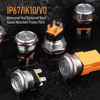 Interrupteur à bouton-poussoir momentané à enclenchement LANBOO 22 mm 15 A, haute intensité, étanche, pour montage sur panneau, avec anneau LED métallique, 24 V 220 V