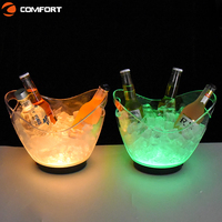 Seau à glace en acrylique rechargeable lumineux avec logo personnalisé pour bars, clubs, restaurants, fêtes, boissons, bières et vins