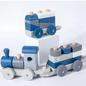 Kereta Kayu Mainan Balita Bentuk Penyortir dan Susun Blok Kayu Puzzle Anak Set Mainan Kereta Susun Kayu untuk Anak-anak