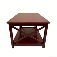 Wohnzimmer-Couchtisch aus Massivholz mit Rotem Mahagoni-Finish und Unterer Ablagefläche, X-förmiger Rahmen, Mitteltisch für das Wohnzimmer