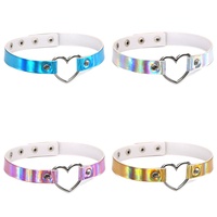 Colliers créatifs Harajuku Laser Love Heart Choker unisexes, attrayants, lumineux, en cuir PU, chaîne de cou, bijoux
