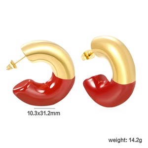 Boucles d'oreilles créoles tendance en acier inoxydable plaqué or 18 carats, bijoux géométriques bicolores émaillés pour femmes, vente en gros - Product Image 2