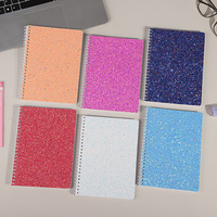 Carnet spirale A5 Macaron couleur unie à paillettes, journal ligné à reliure métallique avec couverture scintillante pour étudiant