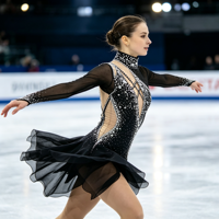 Robe de patinage artistique noire avec strass argentés et maille à manches longues pour enfants et adultes – Tenue de performance pour compétition sur glace