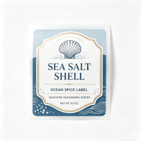 Étiquettes personnalisées en rouleau bleu marine, crème, or métallisé, coquillage, sel marin pour l'emballage et l'impression de bouteilles d'assaisonnements de fruits de mer