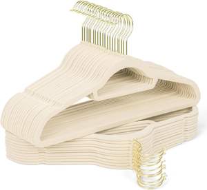 Cintre en velours épais antidérapant avec crochet doré pour vêtements, conception multifonctionnelle à un seul niveau, gain de place, pour salon (vente en gros) - Product Image 1