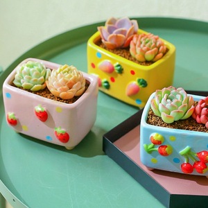 Peinture à la main en relief fruits fraise pot de fleurs succulent pot de fleurs joli motif de fruits plante Pot de fleur jardinière carrée - Product Image 5