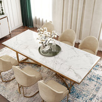 Table à manger en faux marbre rectangle au design moderne nordique Chaises de base en acier inoxydable blanc Ensemble de salle à manger Meubles de salon