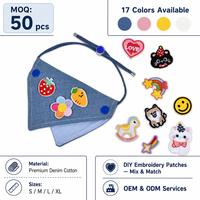 Bandana en jean uni pour animaux de compagnie, broderie DIY, foulard personnalisé avec patch pour chiens et chats, accessoires pour animaux de compagnie en gros