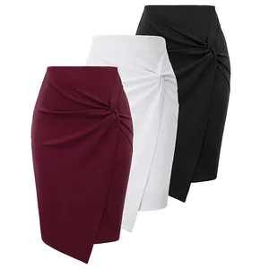 Falda de Nylon elástica para mujer, falda de oficina de alta calidad, estilo romano, longitud Midi, con diseño de Jupe y crayón, ideal para Bureau y Estados Unidos