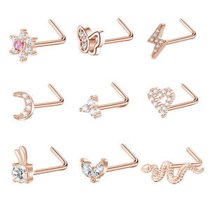 <span class=keywords><strong>Anneau</strong></span> nasal en acier inoxydable 316L cristal CZ clous de nez en forme de L <span class=keywords><strong>piercing</strong></span> nasal carré bijoux de corps pour femmes - Product Image 2