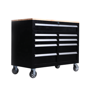 Coffre à outils moderne <span class=keywords><strong>sur</strong></span> roulettes, atelier, garage, rangement, armoire à outils en métal, établi avec poignée et plateau en <span class=keywords><strong>bois</strong></span> - Product Image 3