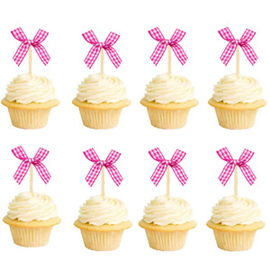 Checkered Bow Cake Toppers Fabric Reusable Christmas Dessert Decorations 8 Pcs - Product Image 2