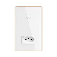 Prise intelligente Wi-Fi BR 1 ou 2 voies avec interrupteur, 20A, verre trempé, cadre métallique doré, contrôle à distance par application, compatible Google Alexa