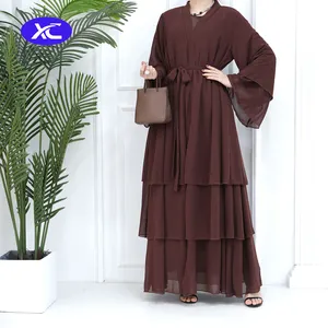 2024 Loriya 3 Layers Chiffon Solid Open Abaya Dubai Turkey Elegant Kimono Muslim Dresses For Women Islamic Clothing