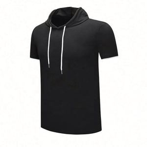 Hoodie Homme Grande Taille à Manches Courtes Style Hip Hop en Noir et Blanc, Tricoté, Écologique, Anti-rétrécissement, Imprimé, Tendance Estivale - Product Image 5