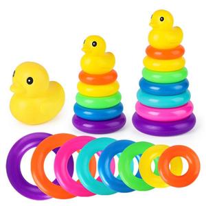 Anillos apilables para bebés, juguete de pato, apilador de arcoíris de plástico, juguetes educativos Montessori para niños pequeños - Product Image 1