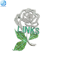 Bros Bunga Custom Links dengan Enamel Hijau, Kristal, dan Logam Seng untuk Wanita, Cocok untuk Kemeja