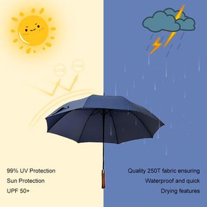 Vente directe usine – Parapluie publicitaire automatique 8 baleines écologique pour homme, avec poignée en bois, idéal pour la pluie, cadeau d'affaires, parapluie de golf avec logo - Product Image 5