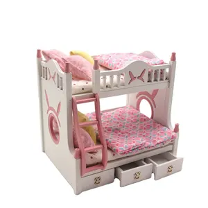 Nova boneca de madeira rosa, miniatura diy, móveis para cama para crianças, casa de bonecas, materiais de cama em miniatura para miniaturas