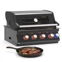 Barbecue intégré à 4 brûleurs, grilles en acier inoxydable robustes, couvercle en verre trempé pour cuisine extérieure