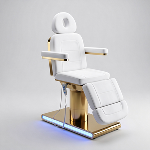 Sillón de Tatuaje Eléctrico de Lujo con Base Dorada, Tapizado en Cuero PU Blanco, Cama de Spa Facial con Luz LED, 3 Motores, Reclinable, para Tratamientos Estéticos - Product Image 6