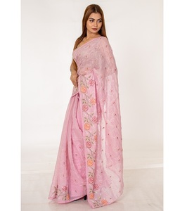 Sari de Tussar Kota color malva a la moda con bordado floral y tejido premium para bodas y celebraciones festivas - Product Image 1