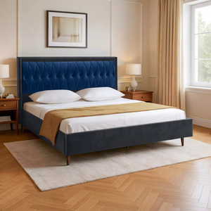 Modern Velvet Upholstered Japanese Style <b>Bed</b> King <b>Size</b> Tufted Headboard Midcentury Style Soft <b>Bed</b> Frame - Product Image 1