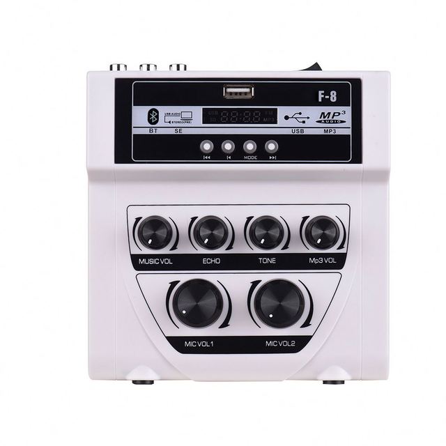 MF-8 Mini Mixer Karaoke Audio Outdoor Mixer Stereo Echo Dual Microphone Input Amplifier With BT Recording Effect Mp3