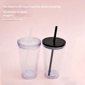 New Arrival 16oz Double-layer Eco-Friendly Modern <b>Cup</b> Fashion Borderless Summer Simple Outdoor Portable <b>Straw</b> <b>Cup</b> - Product Image 5