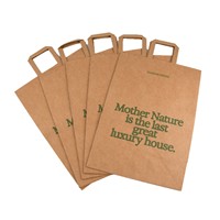 Sacs en papier kraft recyclé avec poignée, logo personnalisé, pour restaurant, café, plats à emporter, épicerie, emballage