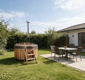 Baignoire en bois à prix d'usine pour spa extérieur rustique, 2 personnes, pour usage extérieur avec chauffage au feu de bois - Product Image 1
